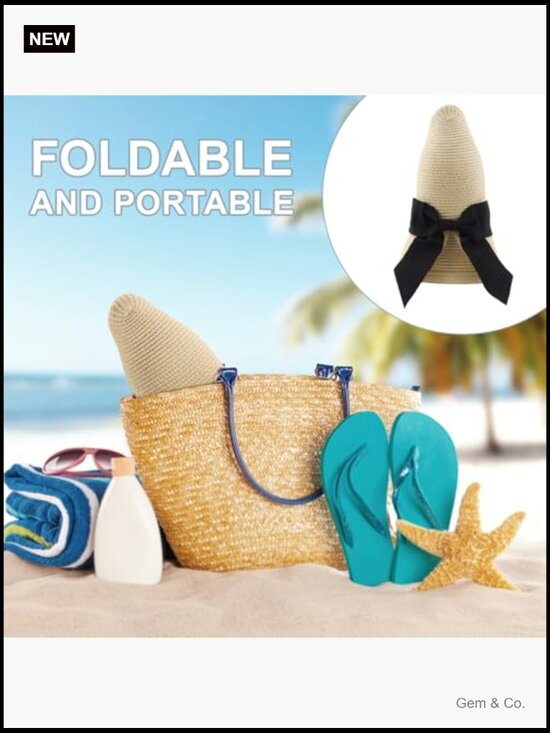 Foldable Wide Brim Straw Sun Hat UPF 50+ Travel Beach Hat main image 5